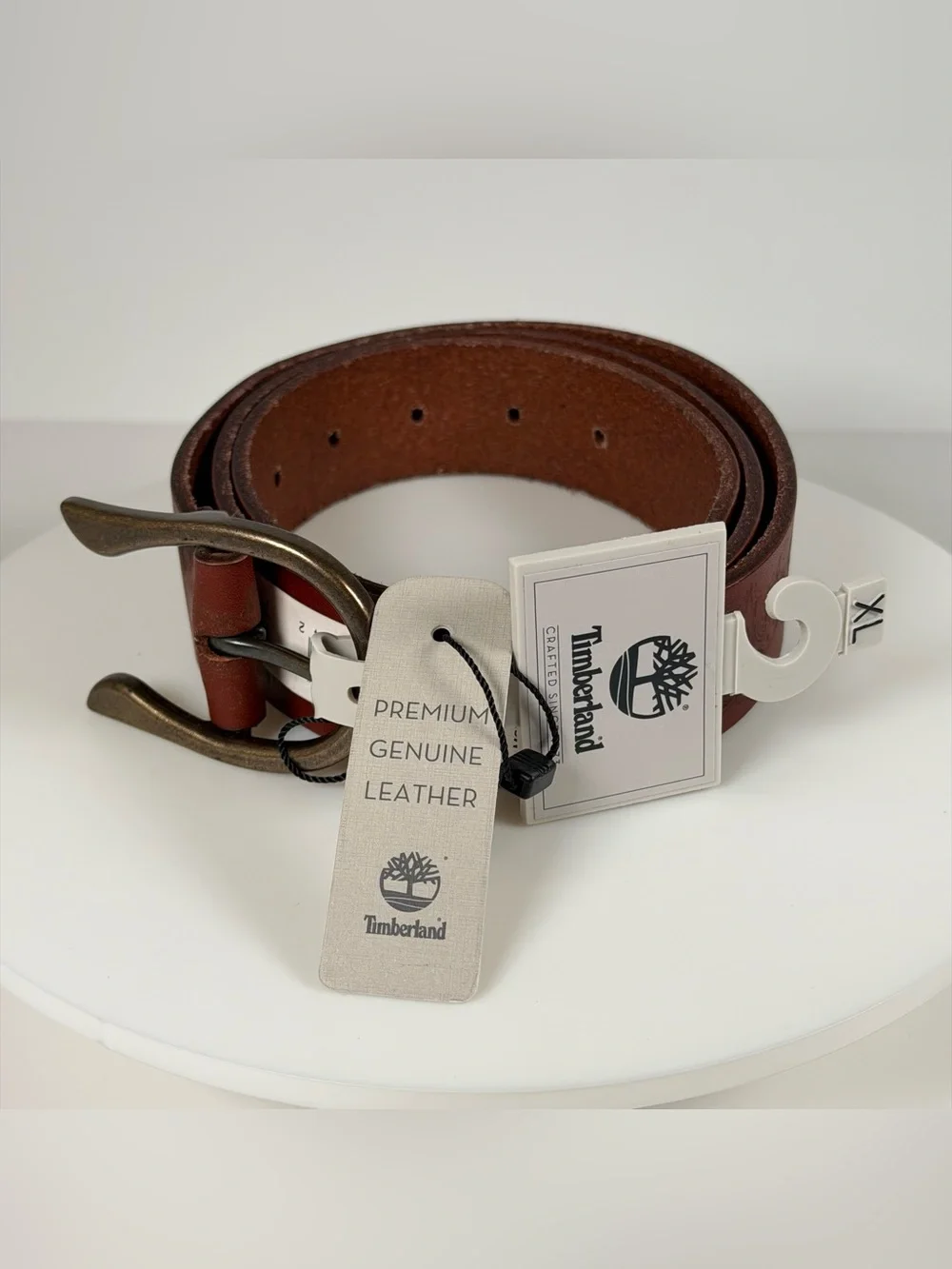 Timberland Womens Casual Leather Belt for Jeans XL 35-39 Chestnut Etched NWT
